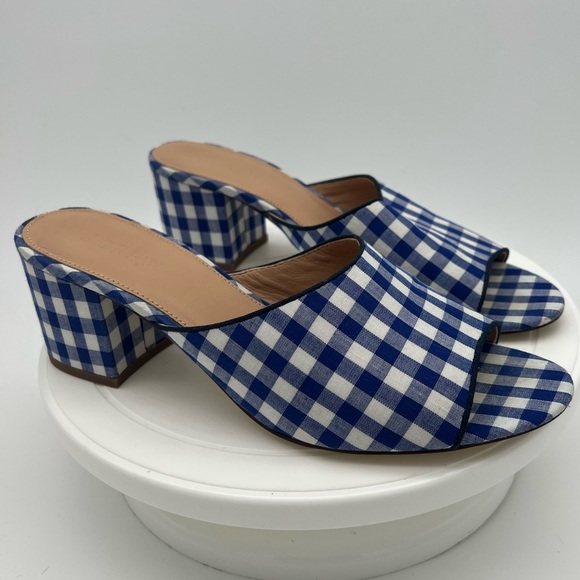 J. Crew Shoes - J crew blue white gingham checked all day mule Slip On heel Women Shoe Sz. 8
